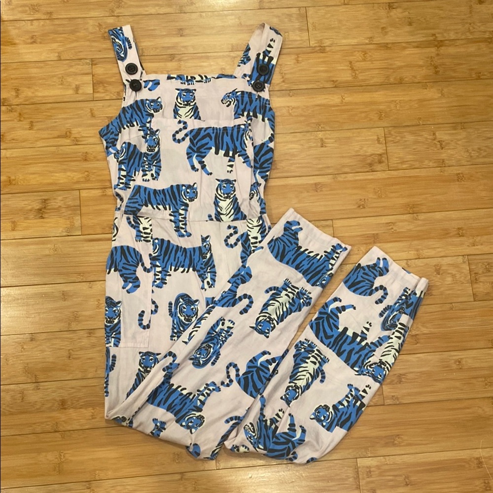 Nooworks Blue Tiger Print Overalls- Small